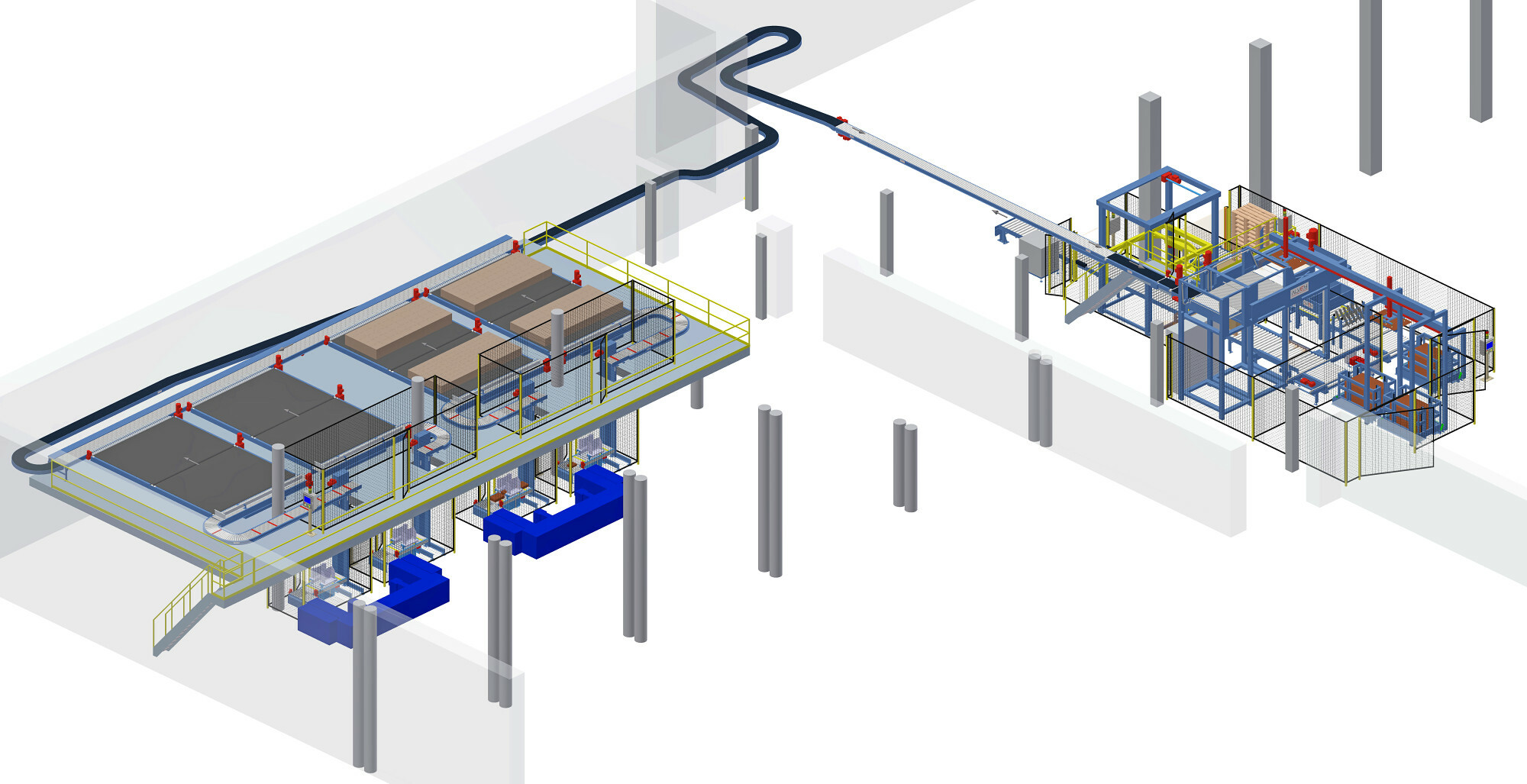 3D layout of the multi-line palletising system by Scott